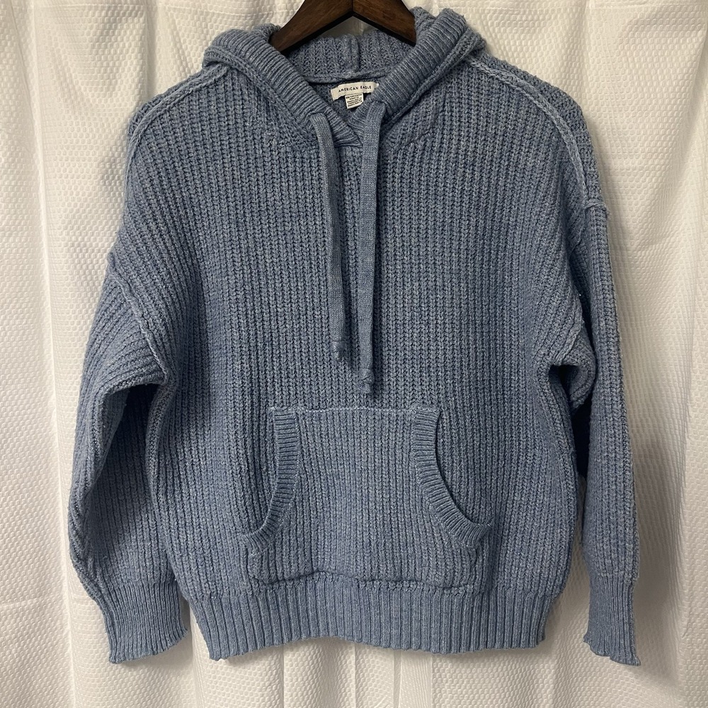 American Eagle AE Sweater Hoodie XS Dusty Blue Kangaroo Pocket Chunky Oversized